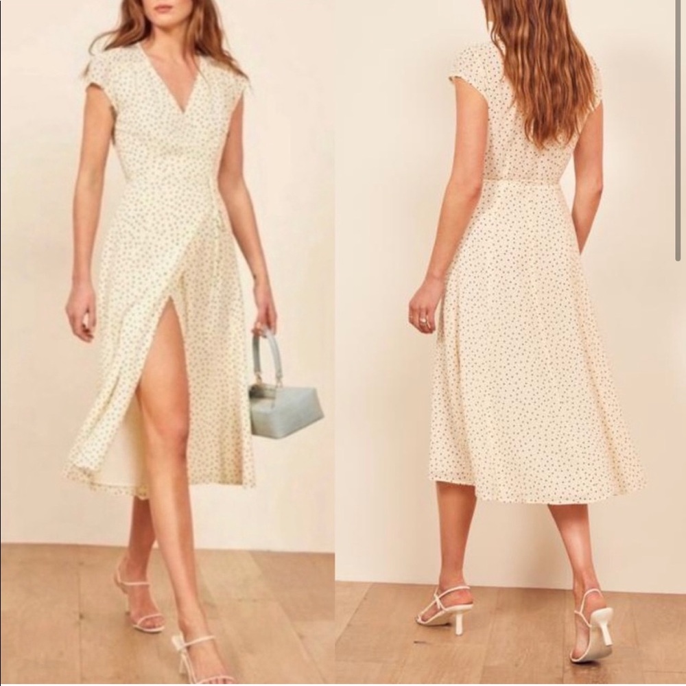 Reformation Carina Cream Polka Dot Midi Dress